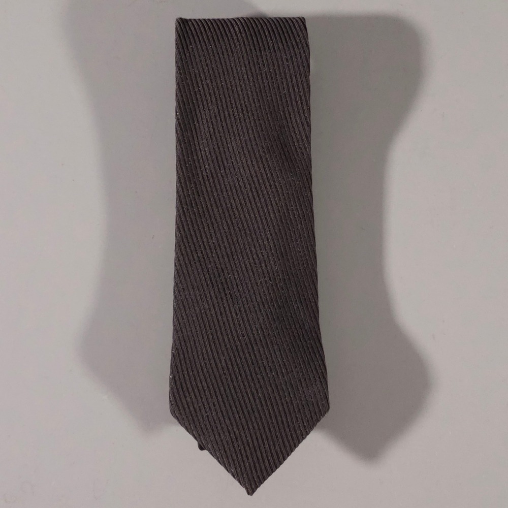 Armani Collezioni Tie Mens OS Charcoal Grey Ribbed Silk Wool Blend Made in Italy